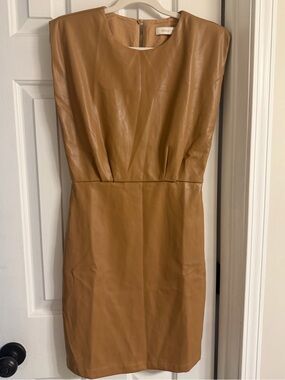 bishop + young-  Camel Sleeveless Faux Leather Mini Dress